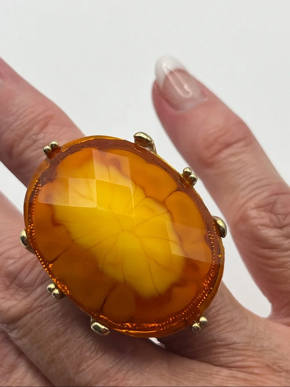 Gold-Tone Orange Faceted Oval Cocktail Ring